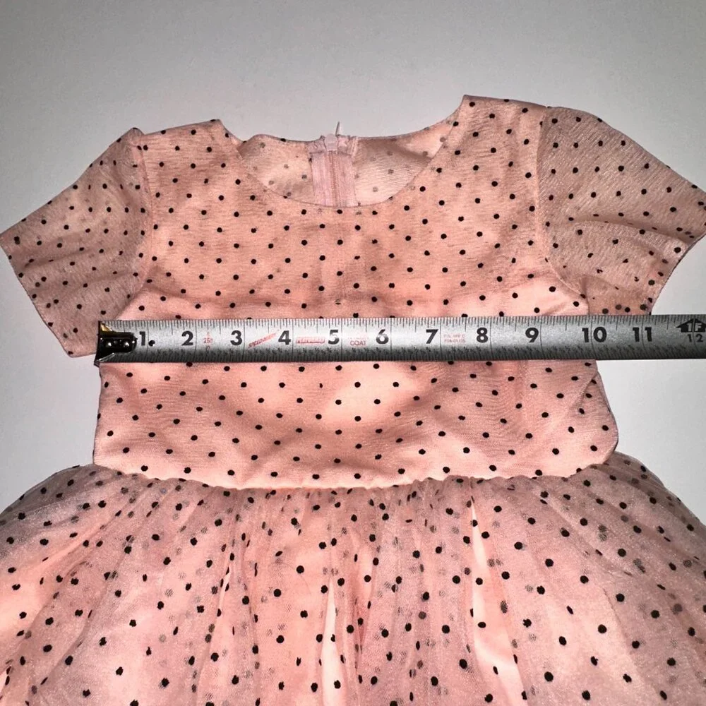 Trish Scully PEACHY PINK polkadot Tulle Party Flower Girl Dress Sz 2T HIGH-LOW 2